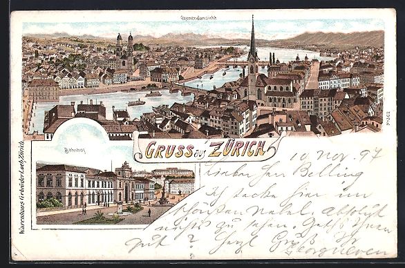 Cartes postales: Litho Zürich, Bahnhof, Generalansicht d – D'occasion à Berlin par bartko-reher