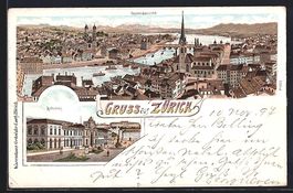 Litho Zürich, Bahnhof, Generalansicht d