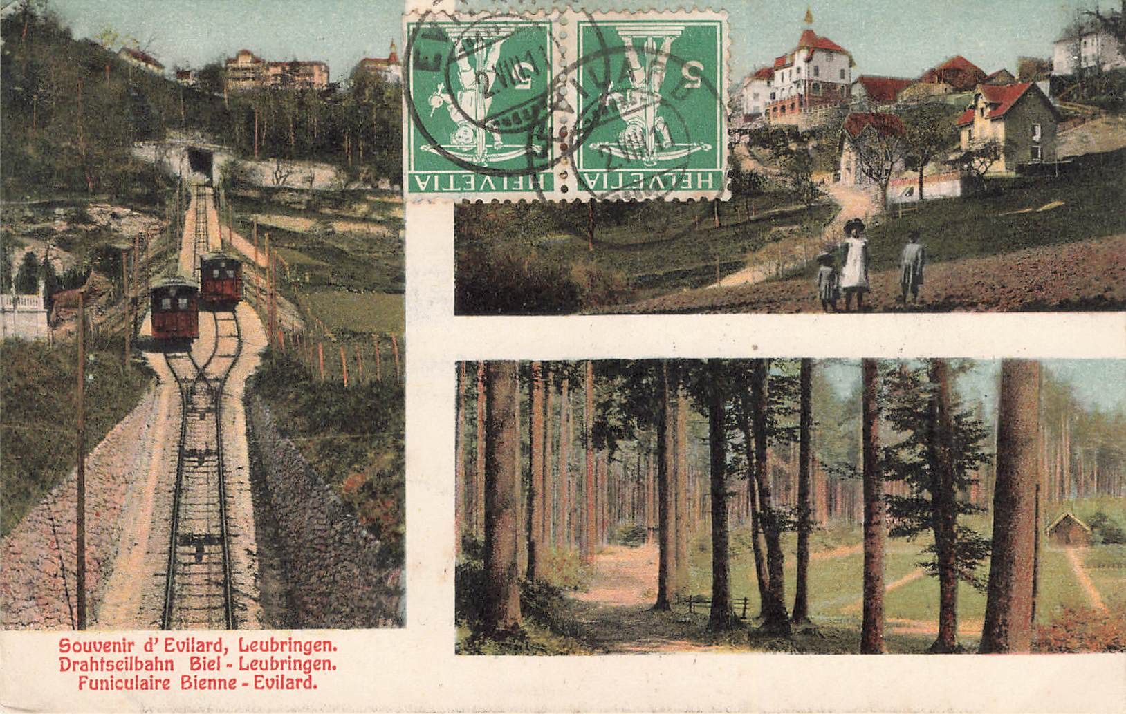 Cartoline postali: Evilard BE Standseilbahn Biel Leubringen mit Waldlandschaft – Usato da Biasca venduto da Blenio71