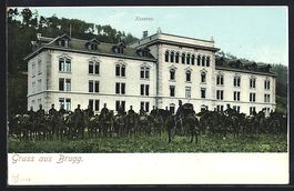 AK Brugg, Kaserne mit Soldaten zu Pferde