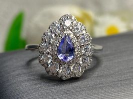 Wunderschöner Tansanit Ring mit Diamant Immitaten 925 Silber