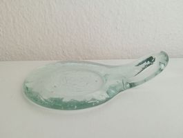 Vintage Glasplatte mit Griff, Kerzenständer, Unikat
