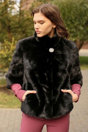 Fur Jacket with long leather gloves