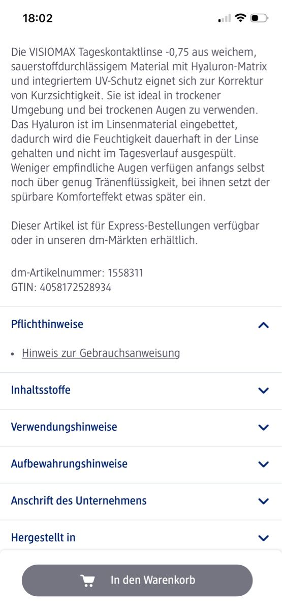 Lenti a contatto: Kontaktlinsen - 2,25 originalverpackt – Nuovo e nell'imballaggio originale da Rüti ZH venduto da kar_xx9l 4