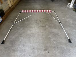 Markise rot weiss gestreift 200cm Breite Teleskopstangen"}