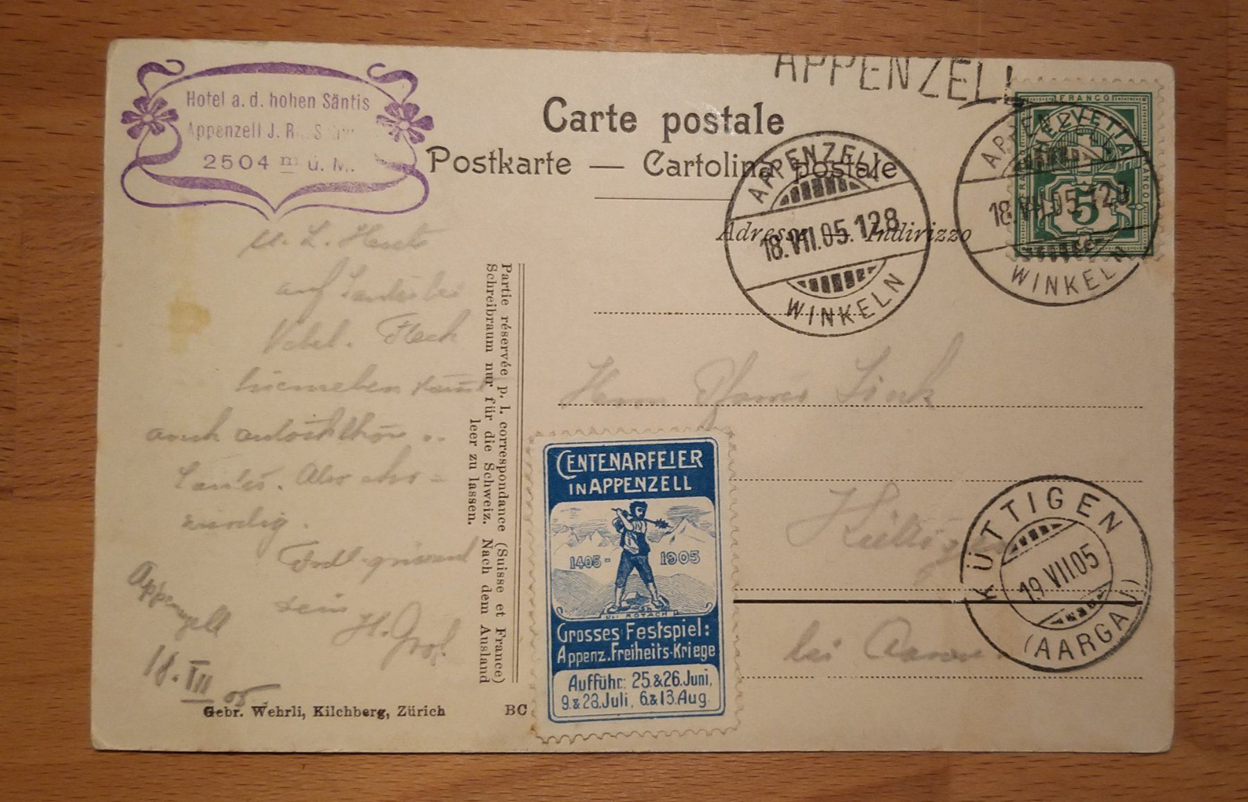 Cartoline postali: Appenzell Stabstempel, Vignette, Hotelpost – Usato da Unterägeri venduto da PhilatelieStudiger