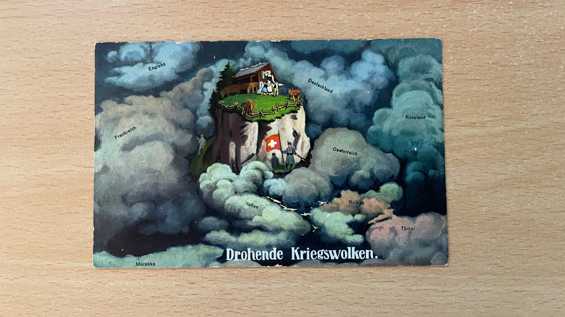 Cartoline postali: Alte Ansichtskarte Drohende Kriegswolken 1916 – Usato da Glattfelden venduto da flomiking