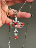 Coral Gemstone Ethnic Handmade Cross Jewelry 2.6"