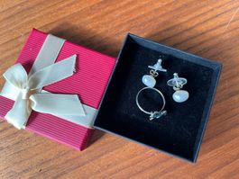 Einhornring & 2 Perlohrringe Perlenohrstecker