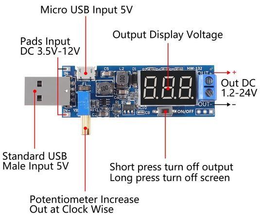 Arduino Elektronikbauteile: HW 132 Step up/Step down Wandler USB/ micro USB mit Anzeige – Neu (gemäss Beschreibung) aus Pratteln von Twehrli2 1