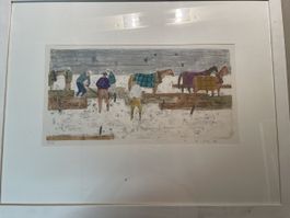 Lithographie Pferde im Schnee  H.A. Sigg 1957 49x28cm