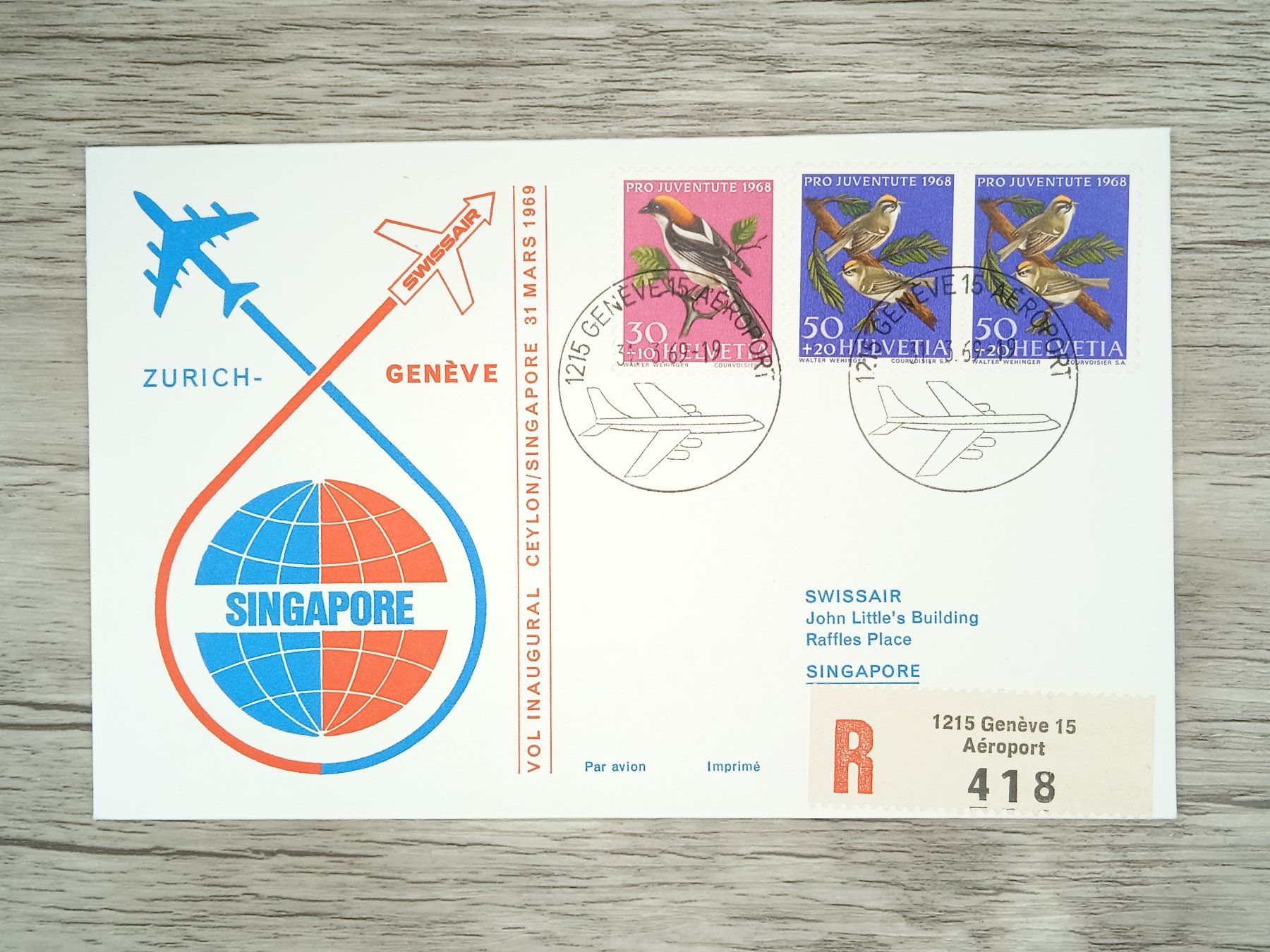 Tutti i francobolli: TR100 Enveloppe + Timbre  Suisse 1969 – Usato da Cousset venduto da Patrick_Collections
