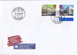 2024 Bahnhöfe verschobene Überdrucke bei beiden Werten, FDC