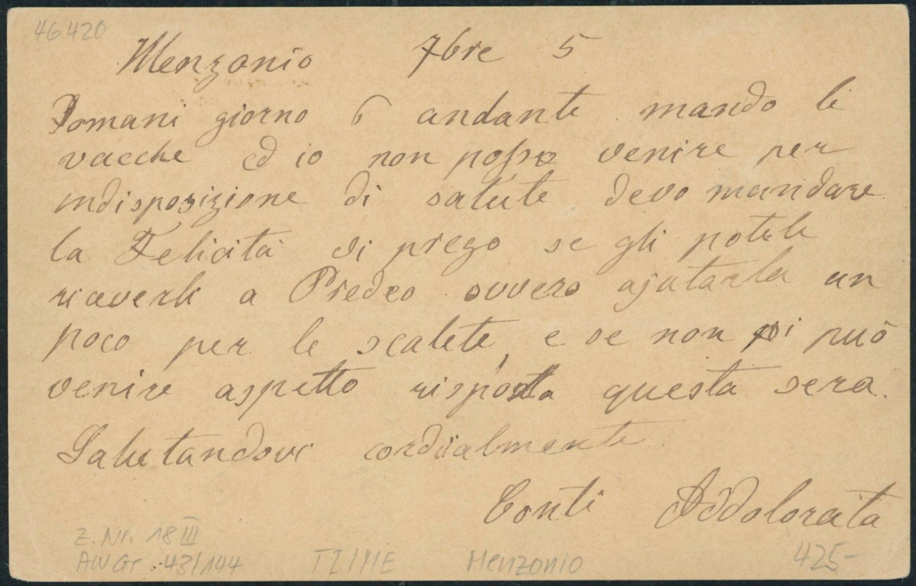 Tutti i francobolli: TI Menzonio - Stabstempel - Karte – Usato da Schindellegi venduto da leecollect 1