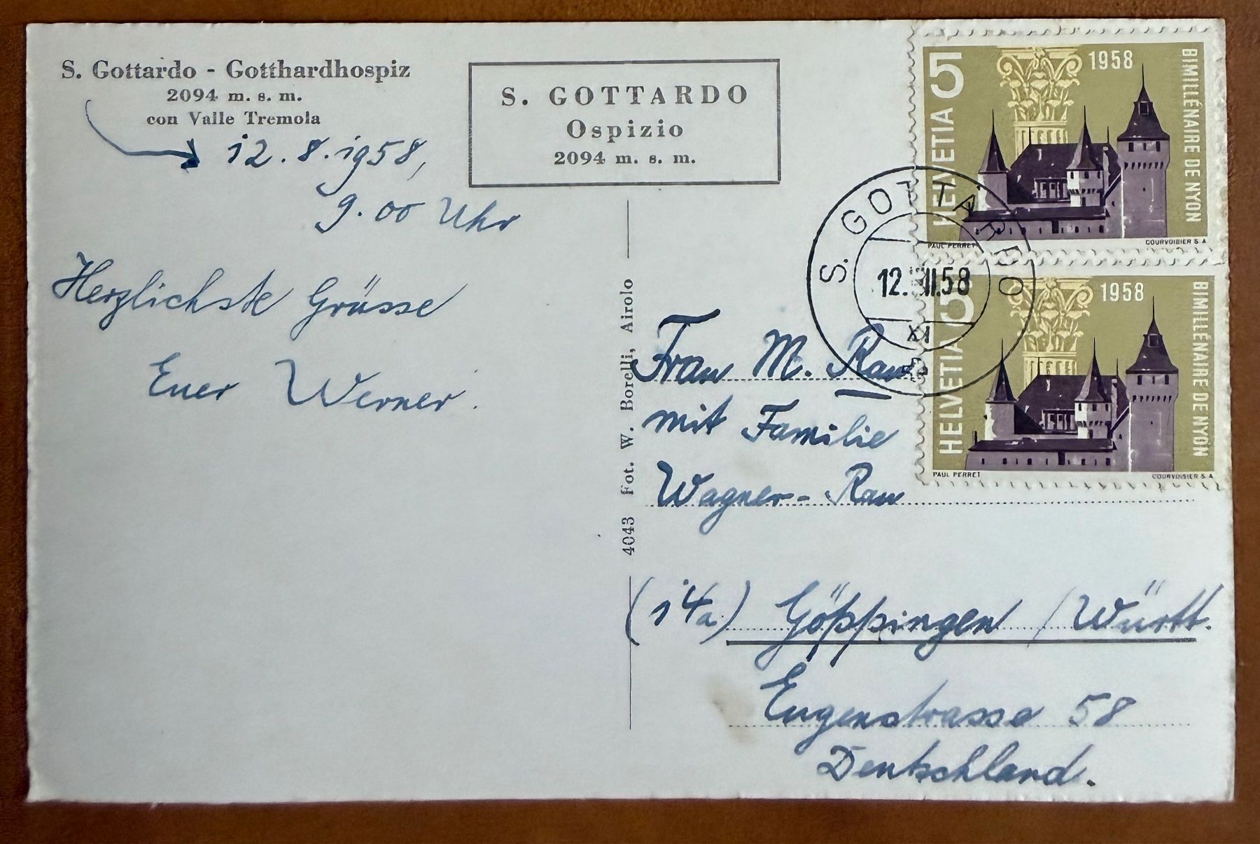 Cartoline postali: S. Gottardo - Gotthardhospiz 1958 – Usato da Lutry venduto da Ediego 1
