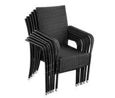 6er Set Poly Rattan Gartenstühle schwarz stapelbar