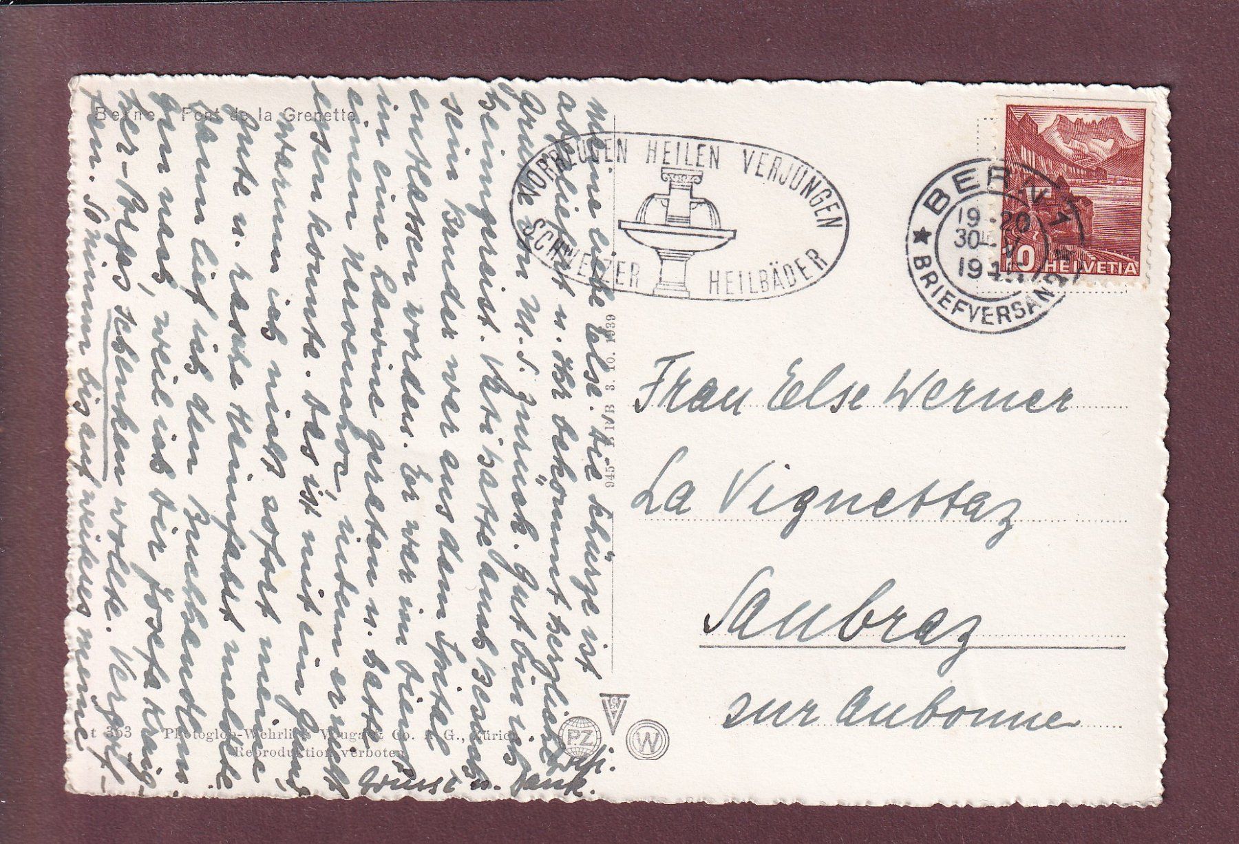 Ansichtskarten: BERN - Kornhausbrücke - Blutturm - 1945 – Gebraucht aus Pully von nicecards 1