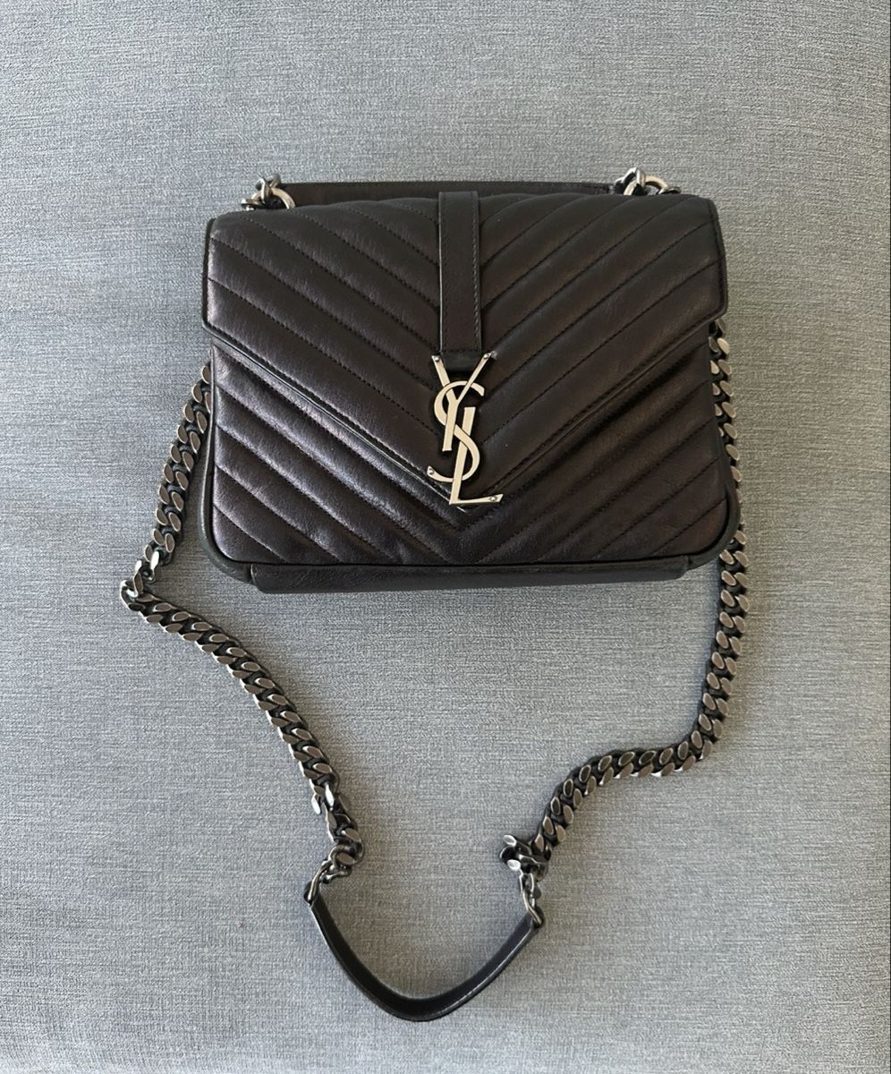 Saint Laurent Borse da donna: Saint Laurent Handbag Black Leather Chevron Chain Strap – Usato da Kilchberg ZH venduto da sch_lv6z