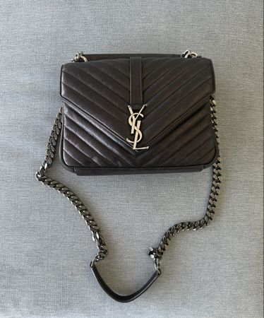 Saint Laurent Handbag Black Leather Chevron Chain Strap