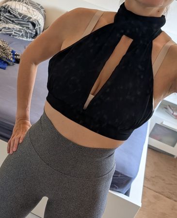 Black Halter Top, Lace Trim, Size S, Summer Fashion ☀️