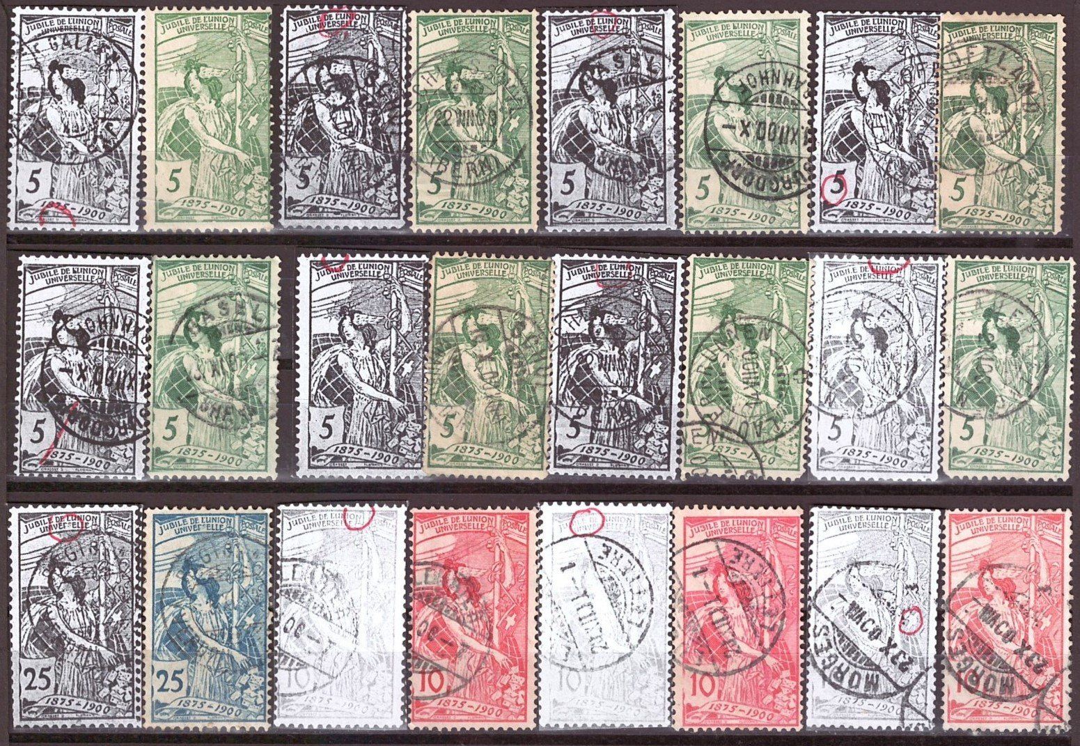 Alle Briefmarken: 1900 Weltpostverein mit kleinen Abarten – Gebraucht aus Frauenfeld von Interessent1