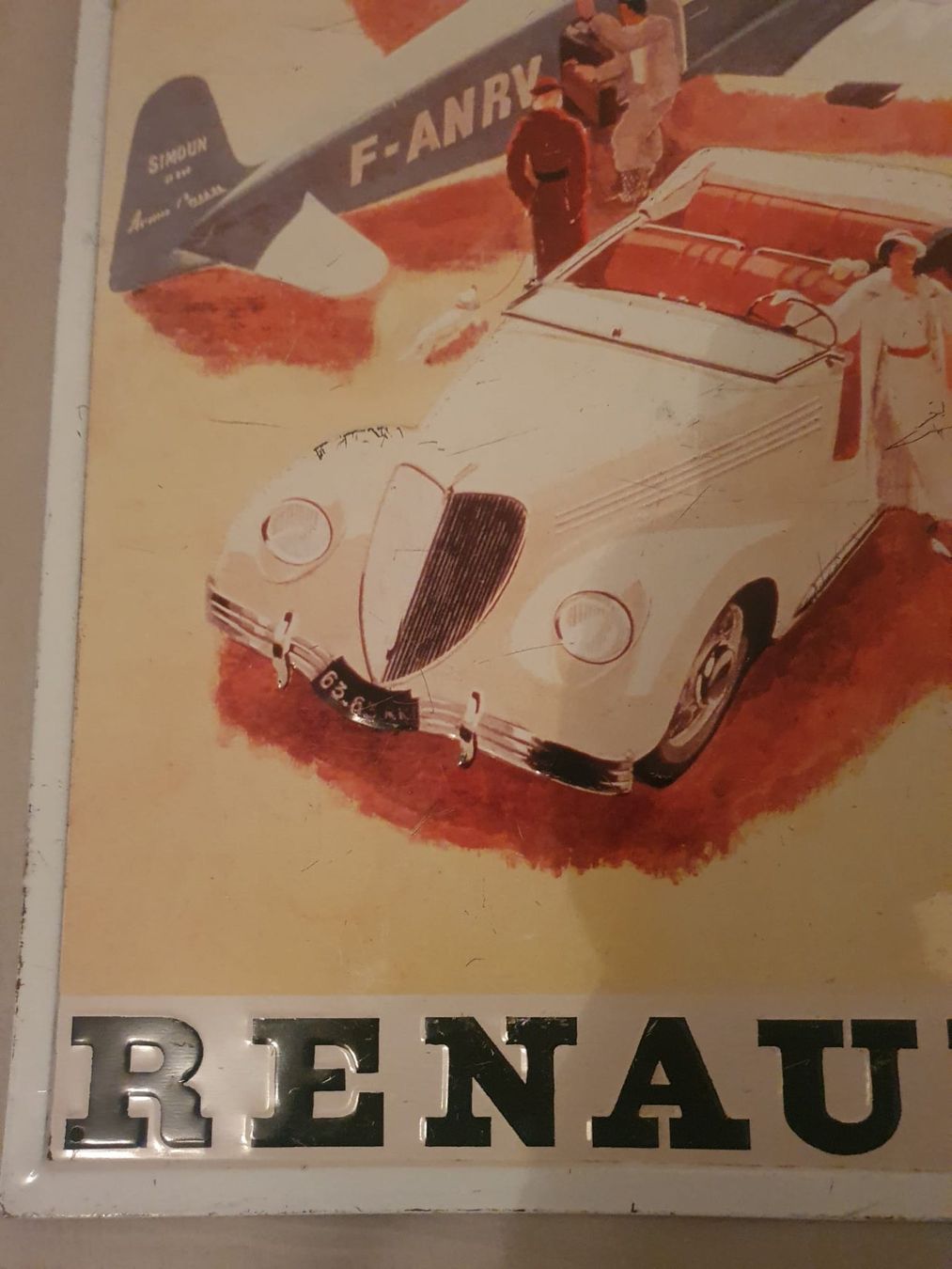 Insegne: Renault Roadster mit Flugzeug Blechschild – Usato da Basel venduto da FirstClass4000 2