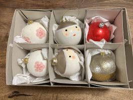 Vintage Weihnachtsbaumkugeln, 6er Set, Handbemalt, Top Zusta