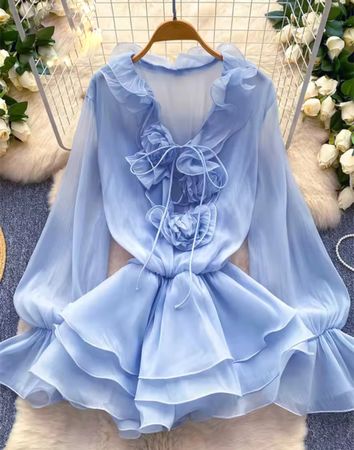 robe courte bleue à volants NEUVE - Taille unique