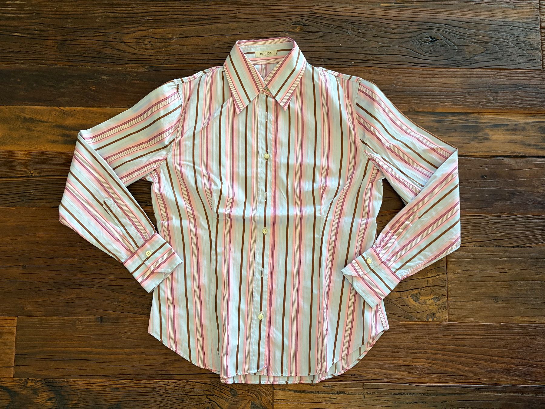 Etro Camicette: Langarm-Bluse von Etro | Gr. 40, rosa-hellblau gestreift – Usato da Balzers venduto da Golf-Lady 1