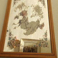 Wandspiegel mit Blumen und Mädchenmotiv Holzrahmen-Sarah Kay