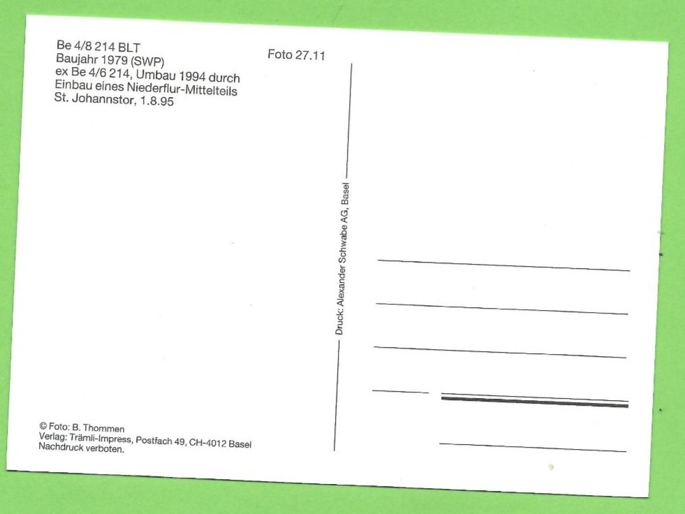 Cartoline postali: Basel Tram BLT – Usato da Zürich venduto da t24_de 1