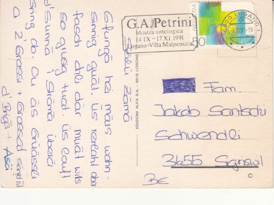 Cartoline postali: Lugano 1991 – Usato da Bürglen TG venduto da StampGraf 1
