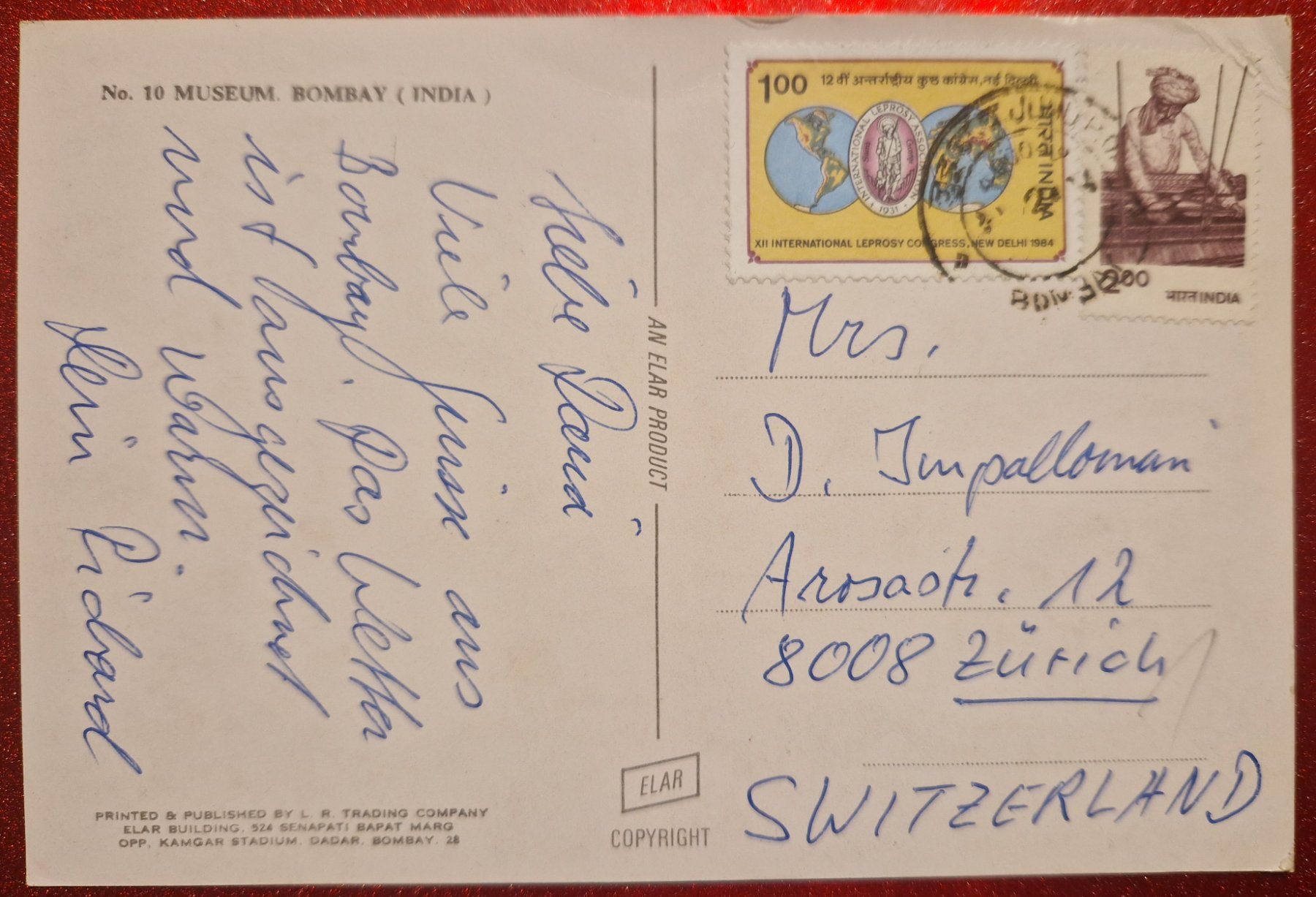 Ansichtskarten: Museum Bombay Indien ca 1984 – Gebraucht aus Melchnau von Fishel 1