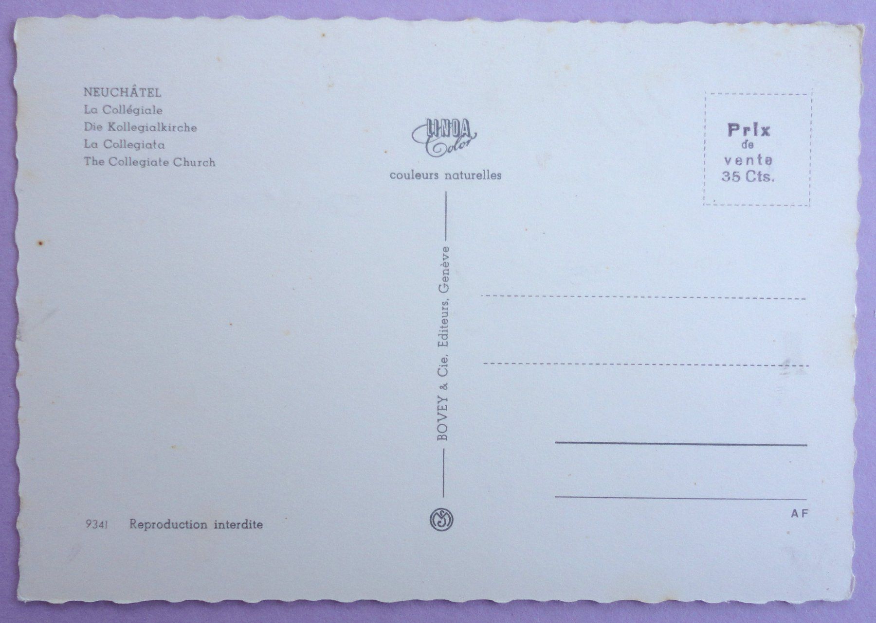 Cartes postales: Neuchâtel - La Collégiale – D'occasion à Fétigny par Billy2miny 1