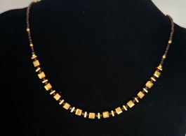 Collier choker doré /marron (halskette) en cristaux cubiques
