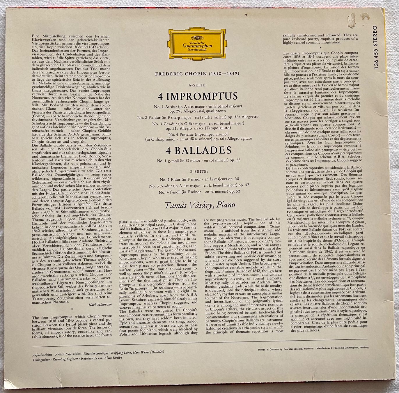 Dischi in vinile: Frédéric Chopin / 4 Impromptus / 4 Balladen – Usato da Spiez venduto da martin-7973 1