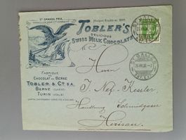 Litho Werbe Brief Tobler - Swiss Milk Chocolat Gelaufen 1908
