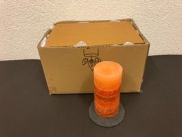 Kerzen 12 Stück a je 6,8 x 14 cm, ca. 420g,Orange marmoriert