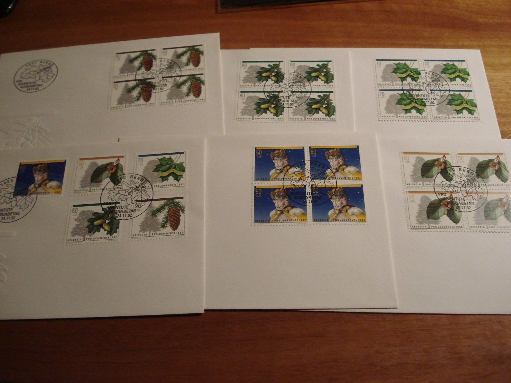 Alle Briefmarken: Pro Juventute 1992, FDC Satz + 4erblocks, 6 Belege – Gebraucht aus Niederwil AG von morostahu 1