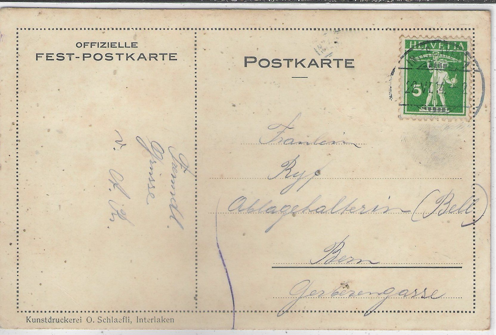 Cartoline postali: Bern. Kant. Turnfest Interlaken Juni 1914 – Usato da Ettingen venduto da Kartenplanet 1
