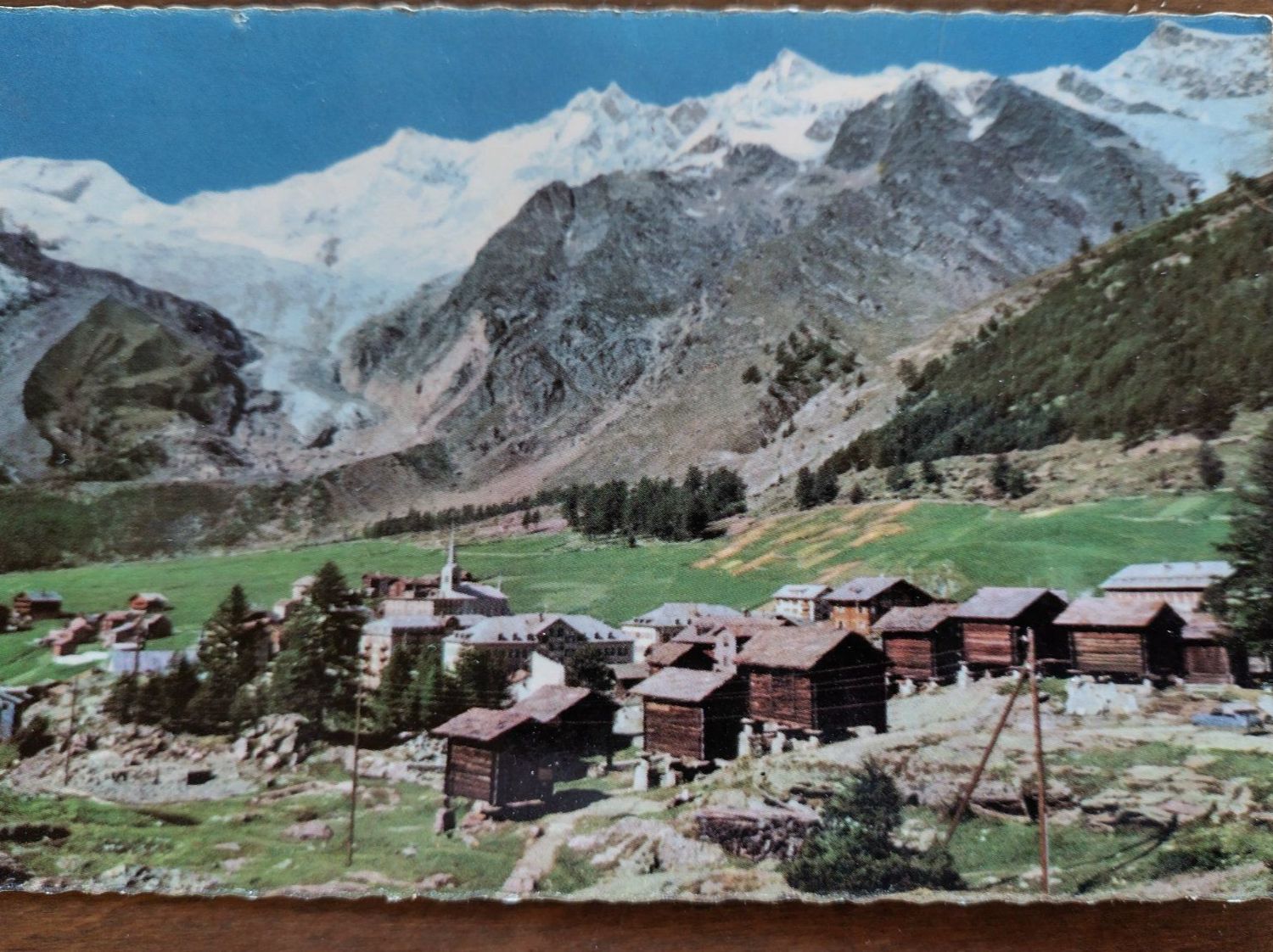 Ansichtskarten: Alte Ansichtskarte Saas-Fee VS mit Schneebergen, 1961 – Gebraucht aus Wildhaus von Hukwildhaus 1