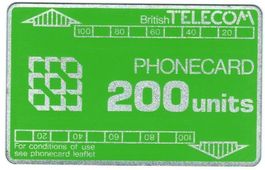 Telefonkarte British Telecom BTD-011 408T 200u ohne Kerbe