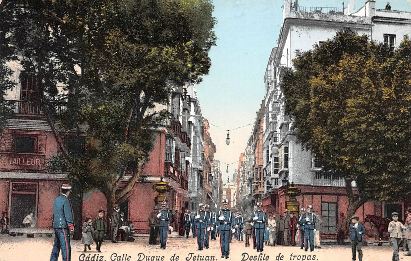 Ansichtskarten: Cadiz, Desfile de tropas, belebt – Gebraucht aus Ottikon b.Kemptth. von Neptun1974