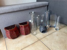 Lot de vase, bougeoirs, brûle-parfum, soliflore, bouteille