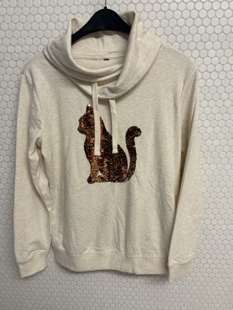 Takko Pullover mit Pailletten-Katze, Grösse M/L, Top