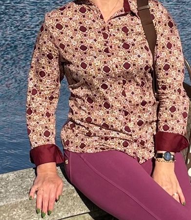 Camicia di cotone Sixth Sense taglia M/L, bordeaux e crema,
