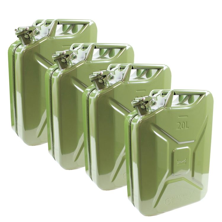 Metall Benzinkanister Kraftstoffkanister olivgrün 20 Liter + Ausgießer  silber/grün