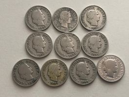 Lot mit 10 Stk. 5 Rp.(1888/90/91/92/93/94/95/97/98/98)