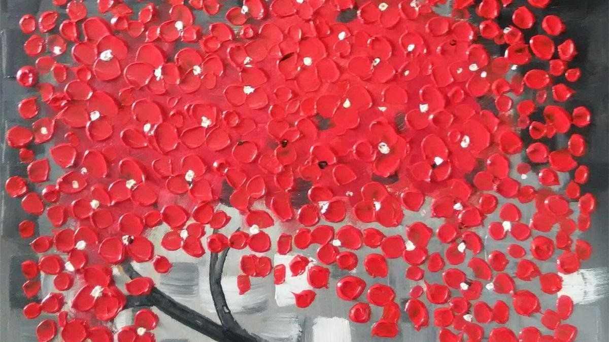 Gemälde: Roter Blütenbaum – Ölbild 60 x 60 cm – Neu (gemäss Beschreibung) aus Rebstein von binsandboxes.ch 2