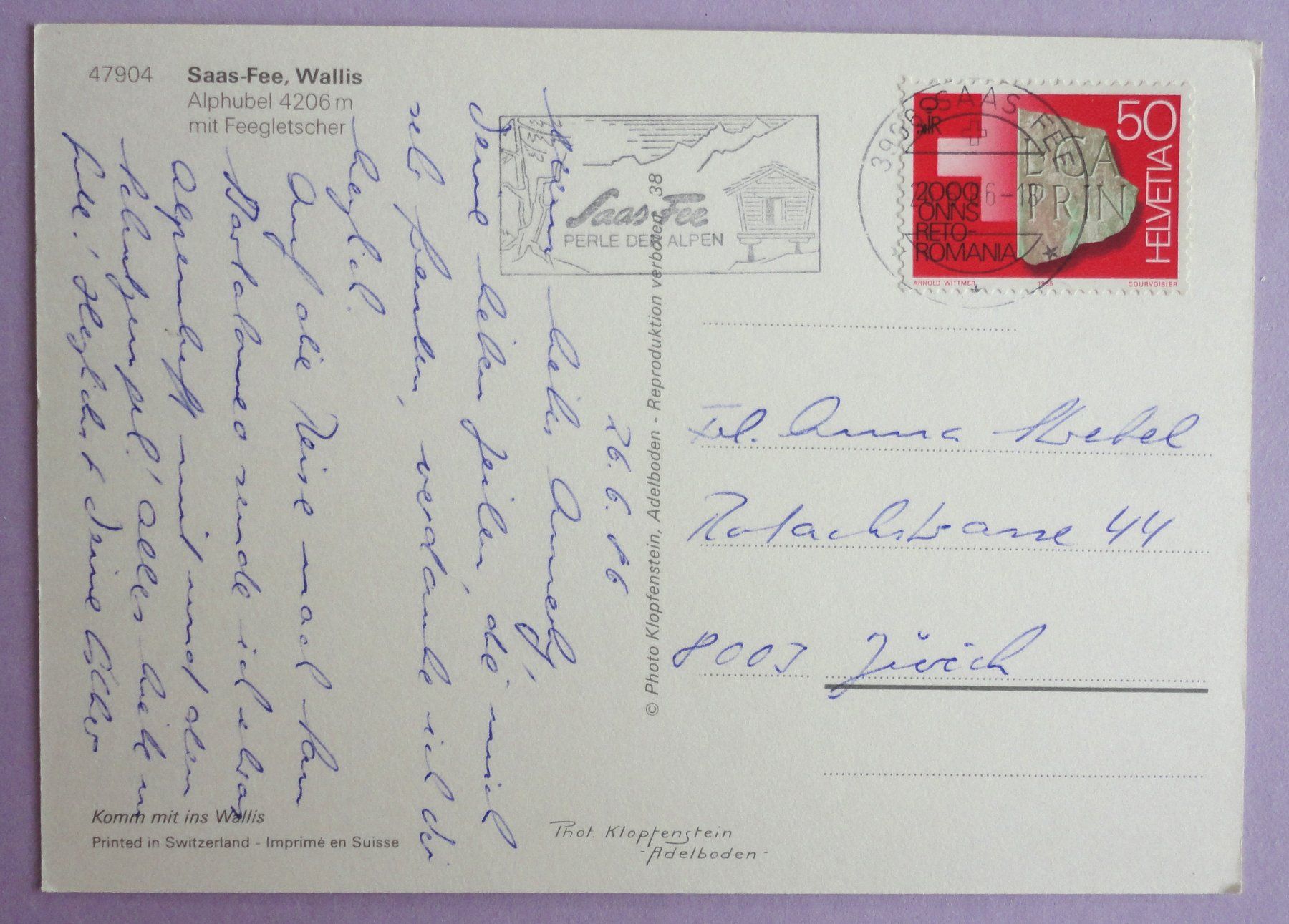 Cartoline postali: Saas-Fee, Wallis – Usato da Fétigny venduto da Billy2miny 1